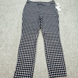 1901  Nordstrom Womens Navy White Gingham Check Flare Pants Size‎ 4 NWT